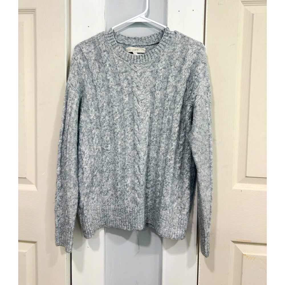 LOFT Women's Gray Cable-Knit Crew Neck Long Sleeve Pullover Sweater Size S